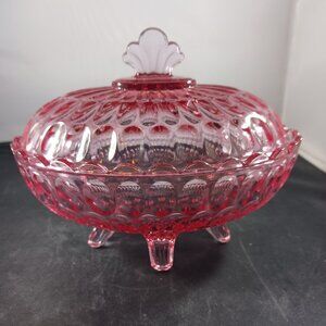 Vintage FENTON Rose Thumbprint Dish Footed Candy dish w/ Lid